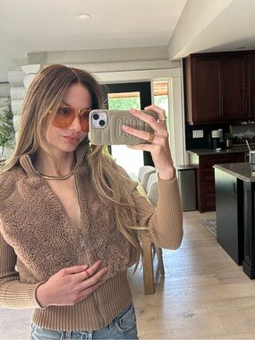Ci Sono Taupe Ribbed Collar Bomber Jacket - Best Offer**